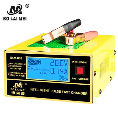 12V/24V Car Battery Charger LED Display 5-Stage Intelligent Pulse Repair Charger for All Lead Acid Battery 6-150 Ah